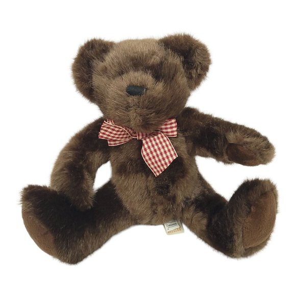 Dan Dee Teddy Bear Plush 12" Stuffed Animal Toy Red Plaid Bow Brown - Picture 1 of 9